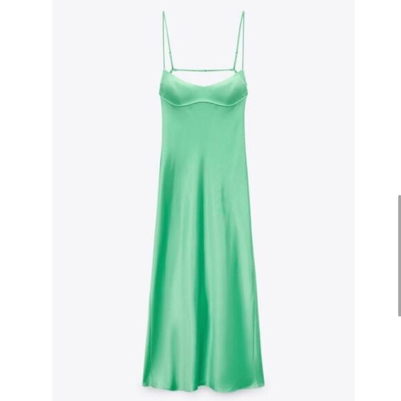 Zara Elegant Green Satin Slip Dress NWOT Size XXL - Picture 9 of 10